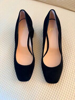 J Crew Black Square Toe Block Heels